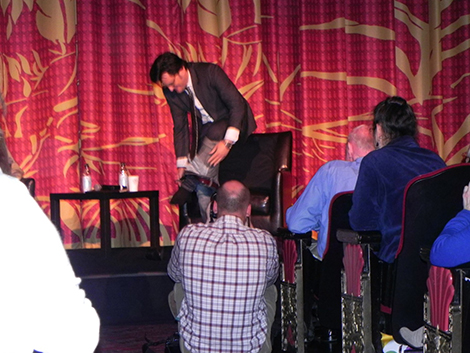 Saint apparently likes to razz Mankiewicz about his wearing jeans all the time, so he took them off. Saint responded, "You almost gave me a heart attack."