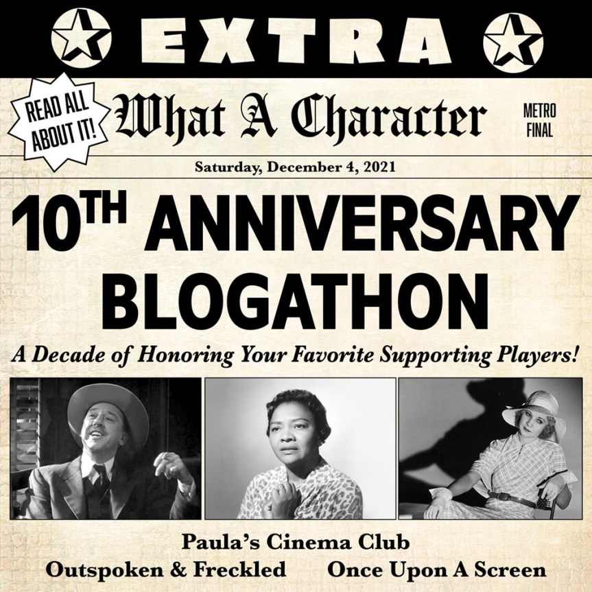 Old-time newspaper with EXTRA across the top and photos of Porter Hall, Juanita Moore, and Una Merkel